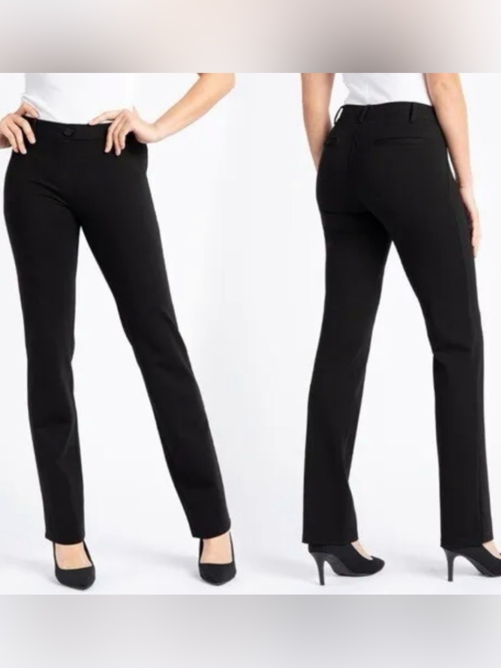 Betabrand Black Straight Leg Classic Dress Pant Yoga Pants-Size Large Petite